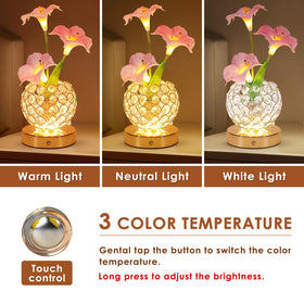 Lazzgan USB rechargeable flower lamp enabling cordless placement.