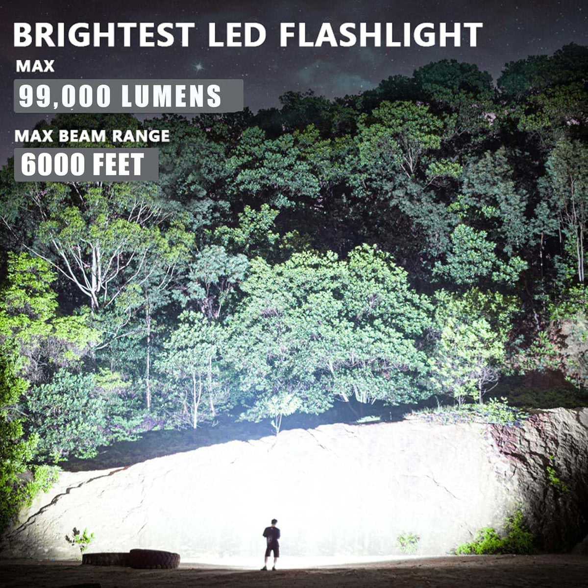 LBE 99,000 lumens beam range shows long-distance illumination for outdoor searches.