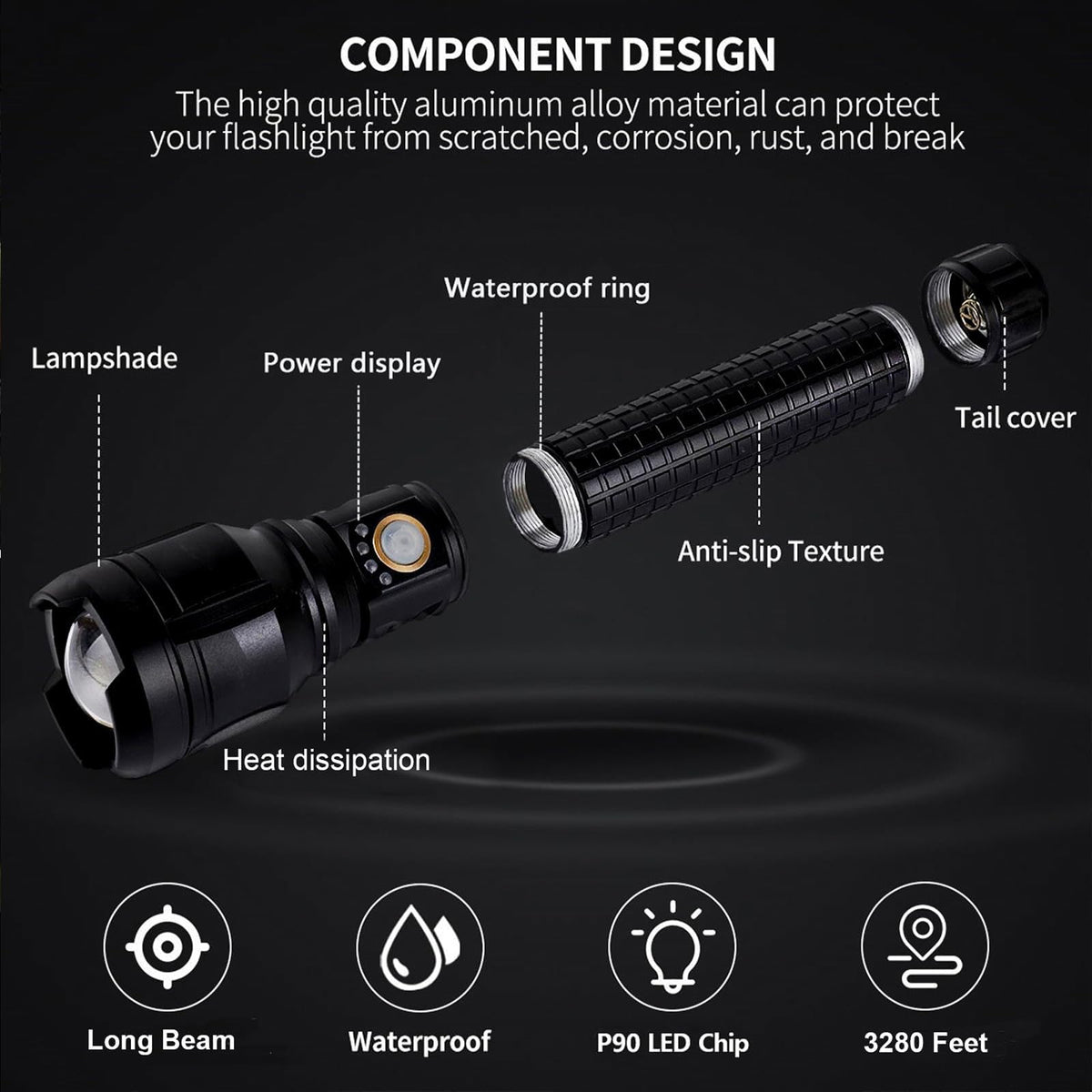 LBE Battery life display reveals over 20 hours of continuous light for extended trips.