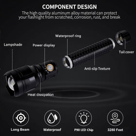 LBE Battery life display reveals over 20 hours of continuous light for extended trips.