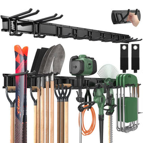 LBT 66-inch garage tool organizer wall-mount with heavy-duty hooks for secure storage.