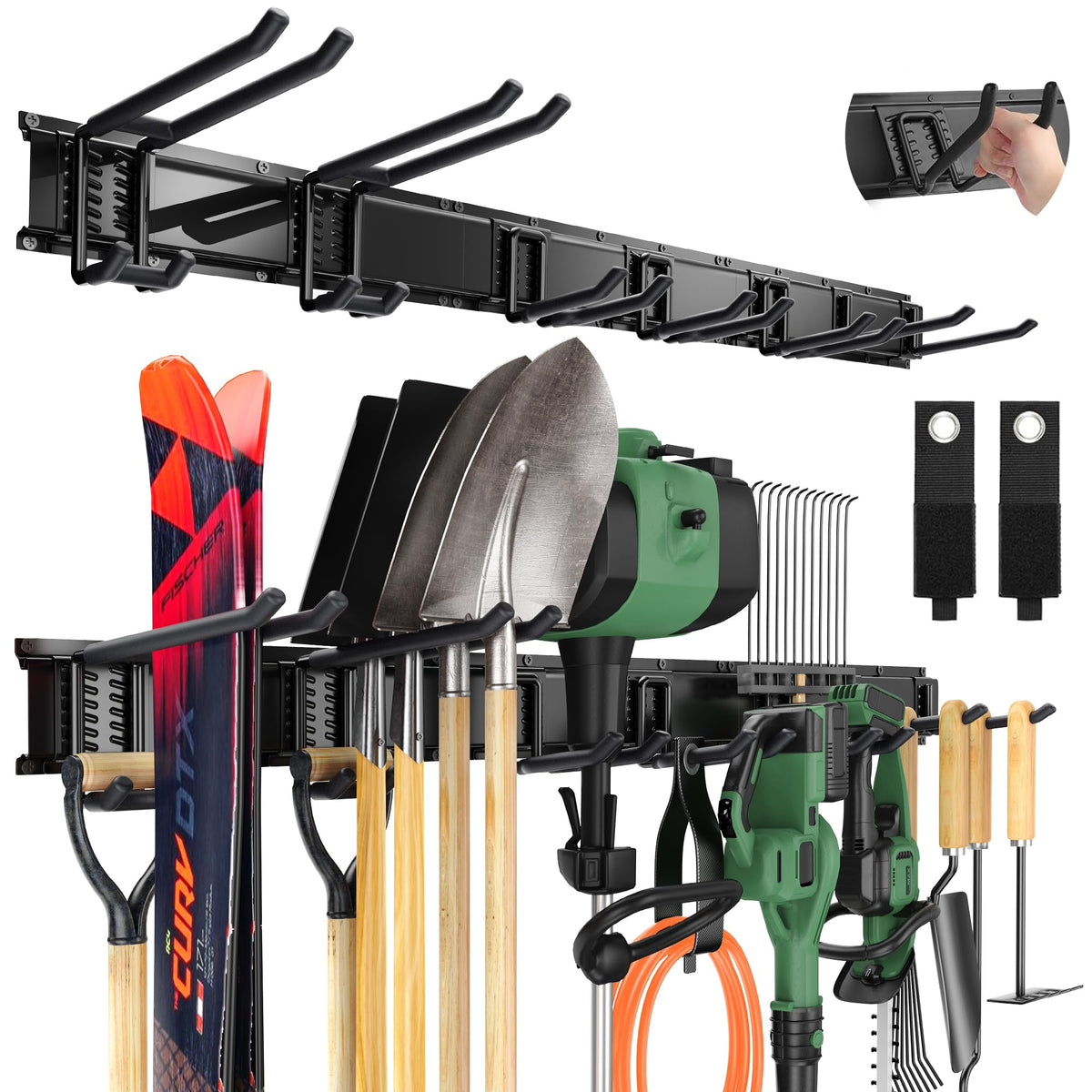 LBT garage tool organizer wall mount rail for customizable storage.