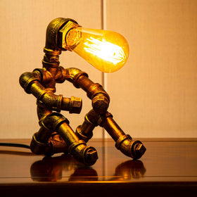 LCYY.TG steampunk lamp front view highlights vintage robot design for ambient lighting.