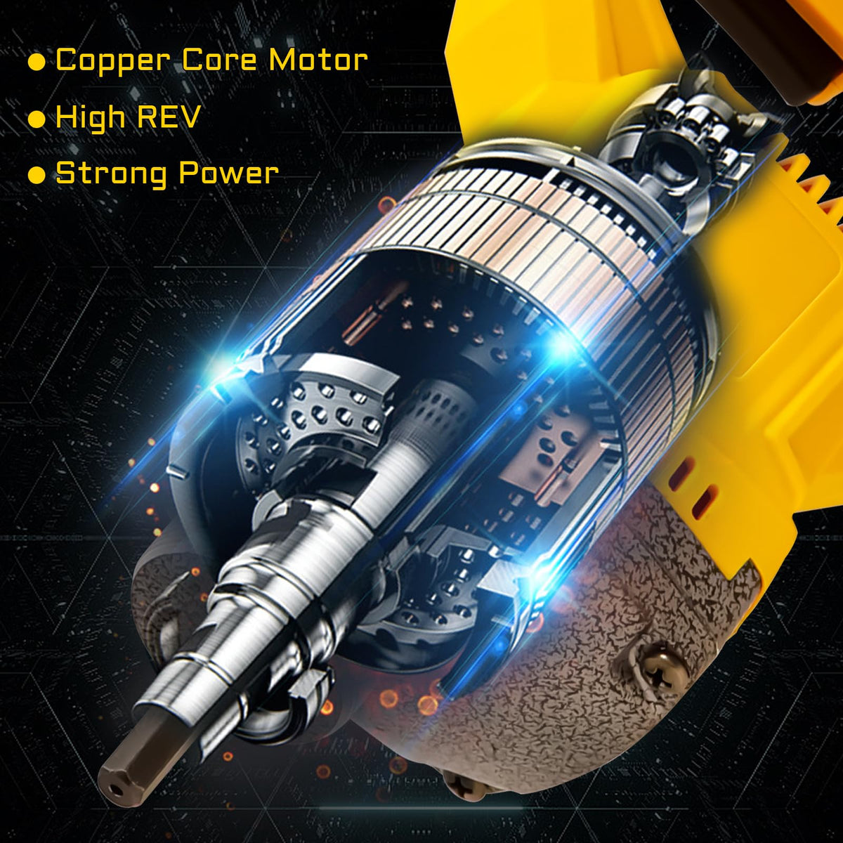 Pure copper motor and vents boost durability and cooling under heavy use.