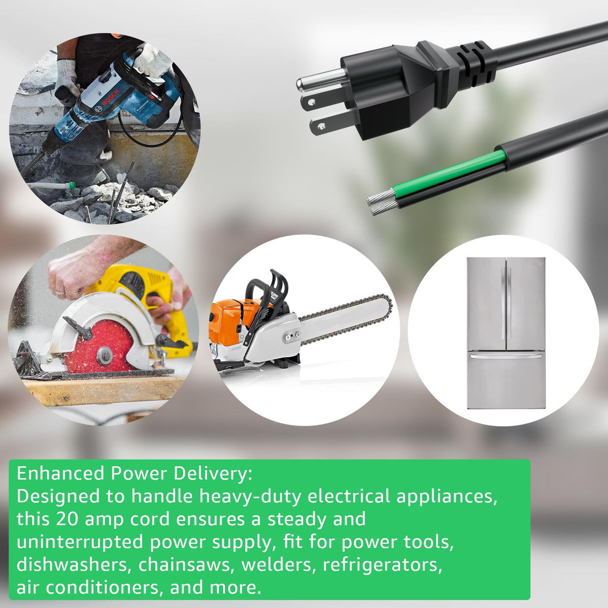 LCMLA easy-installation power cord for quick replacements and pigtail connections.