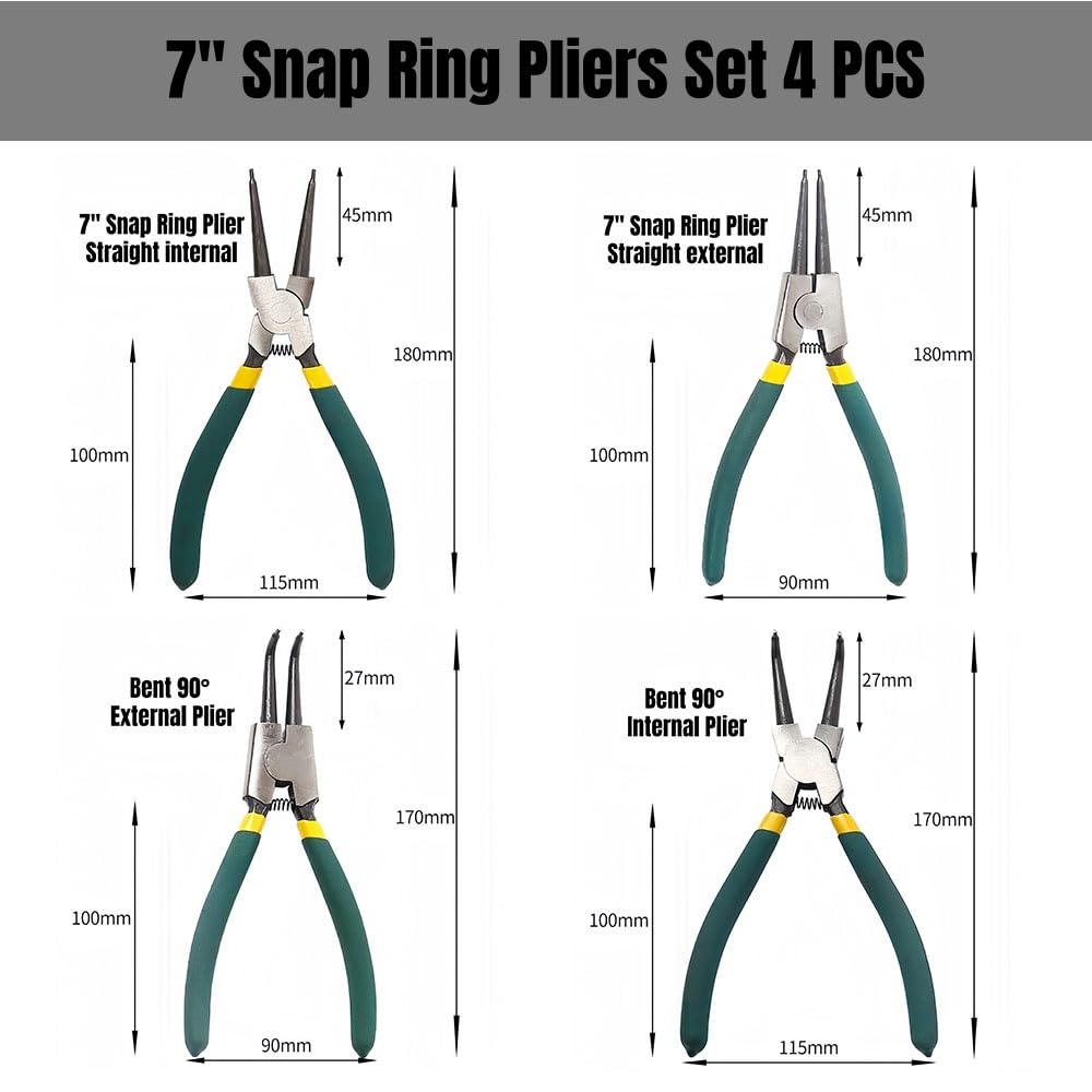 LCYLFH 7-inch 90-degree external snap ring plier reaches tight spots for efficient work.