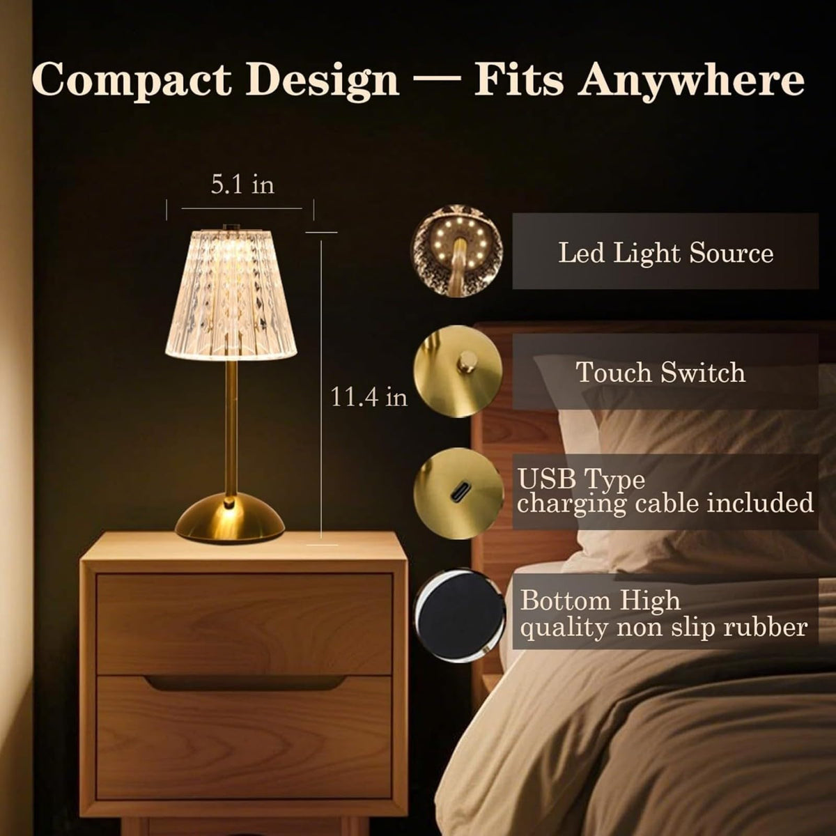 LCZYUYU crystal table lamp 2-pack in dimmed brightness setting for cozy mood