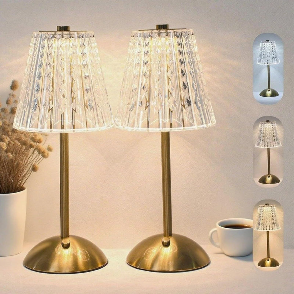 LCZYUYU crystal table lamp 2-pack front view showing modern design and ambient lighting