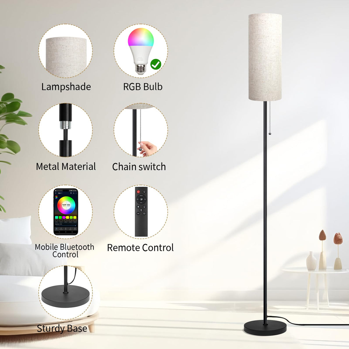 Ldeco floor lamp chain switch for easy color-temperature control