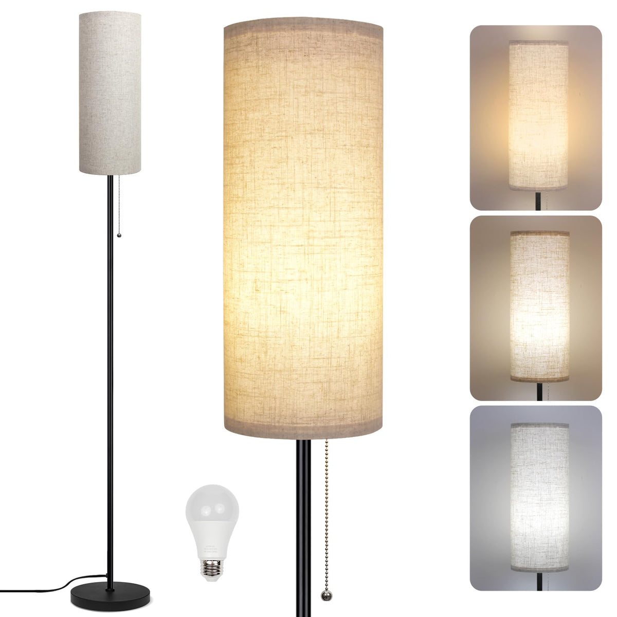 Ldeco floor lamp with beige shade enhances living room ambience with a clean, modern look.