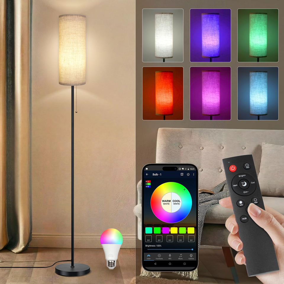Ldeco floor lamp with beige shade enhances living room ambiance