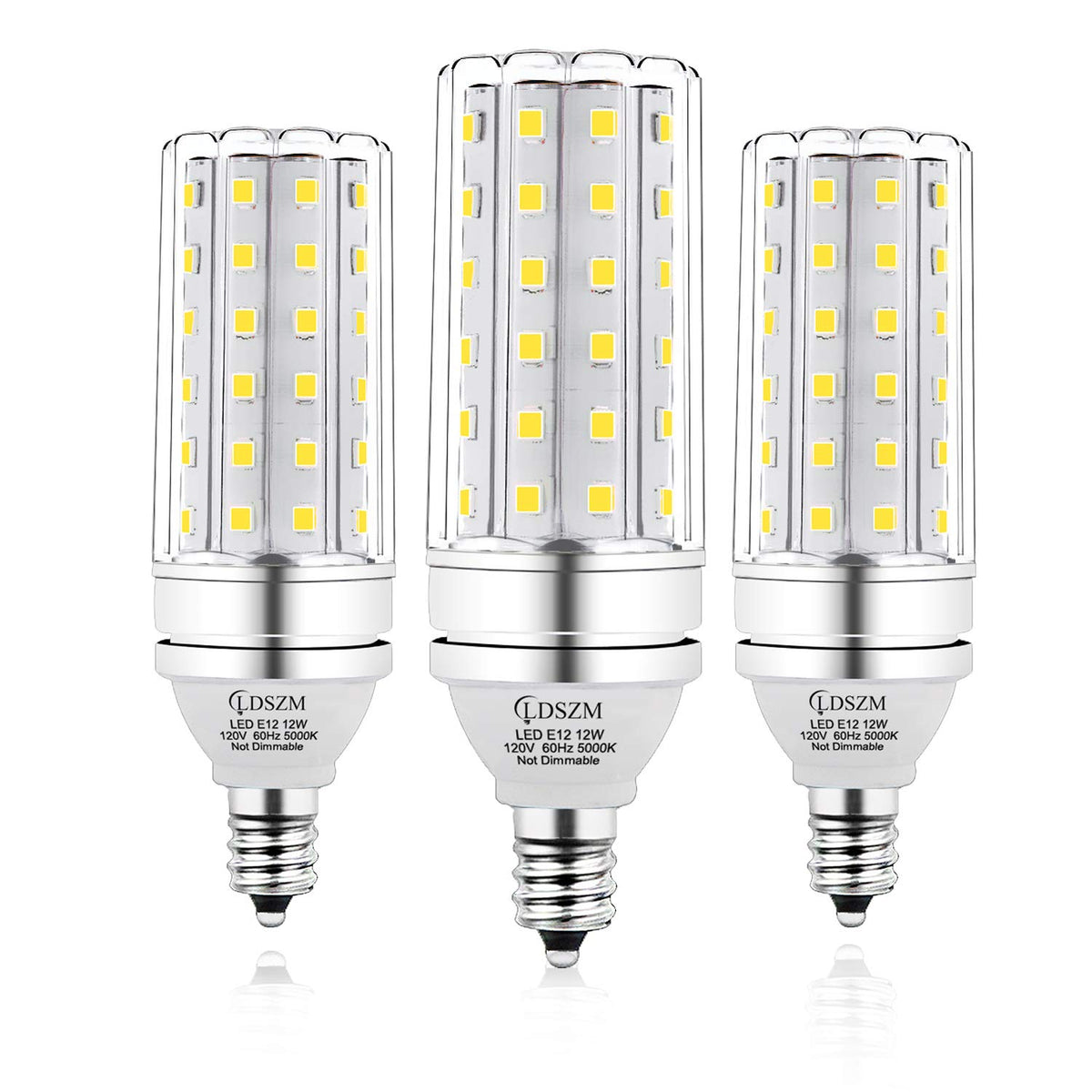 LDSZM E12 LED Corn Light Bulb 3-pack appearance in a chandelier setting enhances modern fixtures