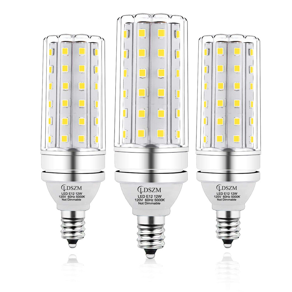 LDSZM E12 LED Corn Light Bulb 3-pack appearance in a chandelier setting enhances modern fixtures