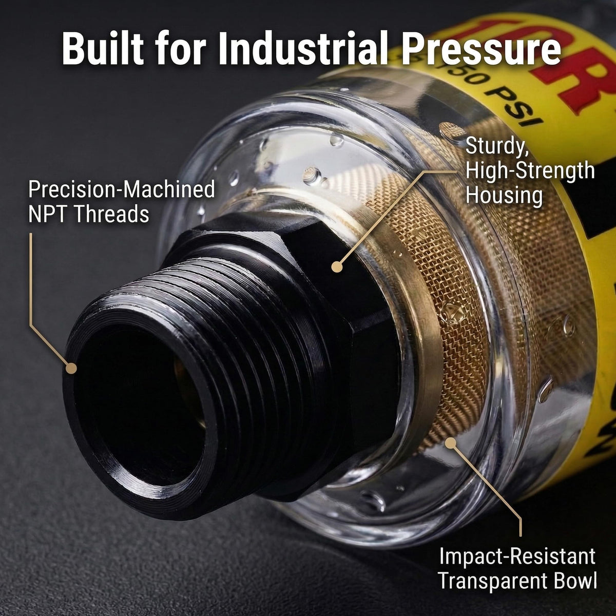 1-4in NPT threading illustration emphasizing universal compatibility with various setups.