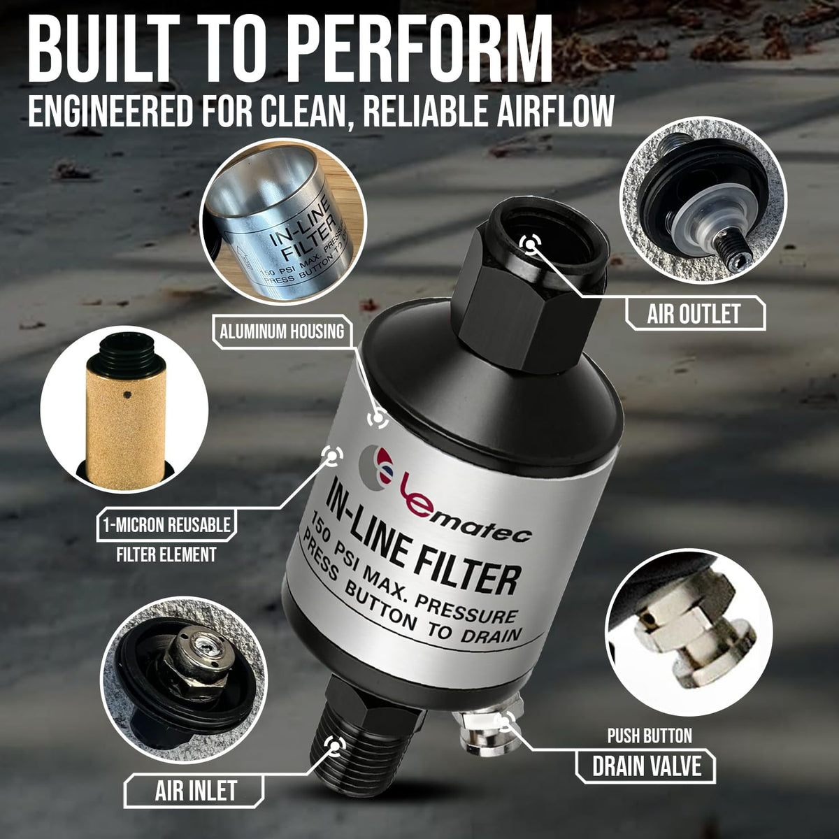 AI303 push-button drain valve enabling quick maintenance during use.