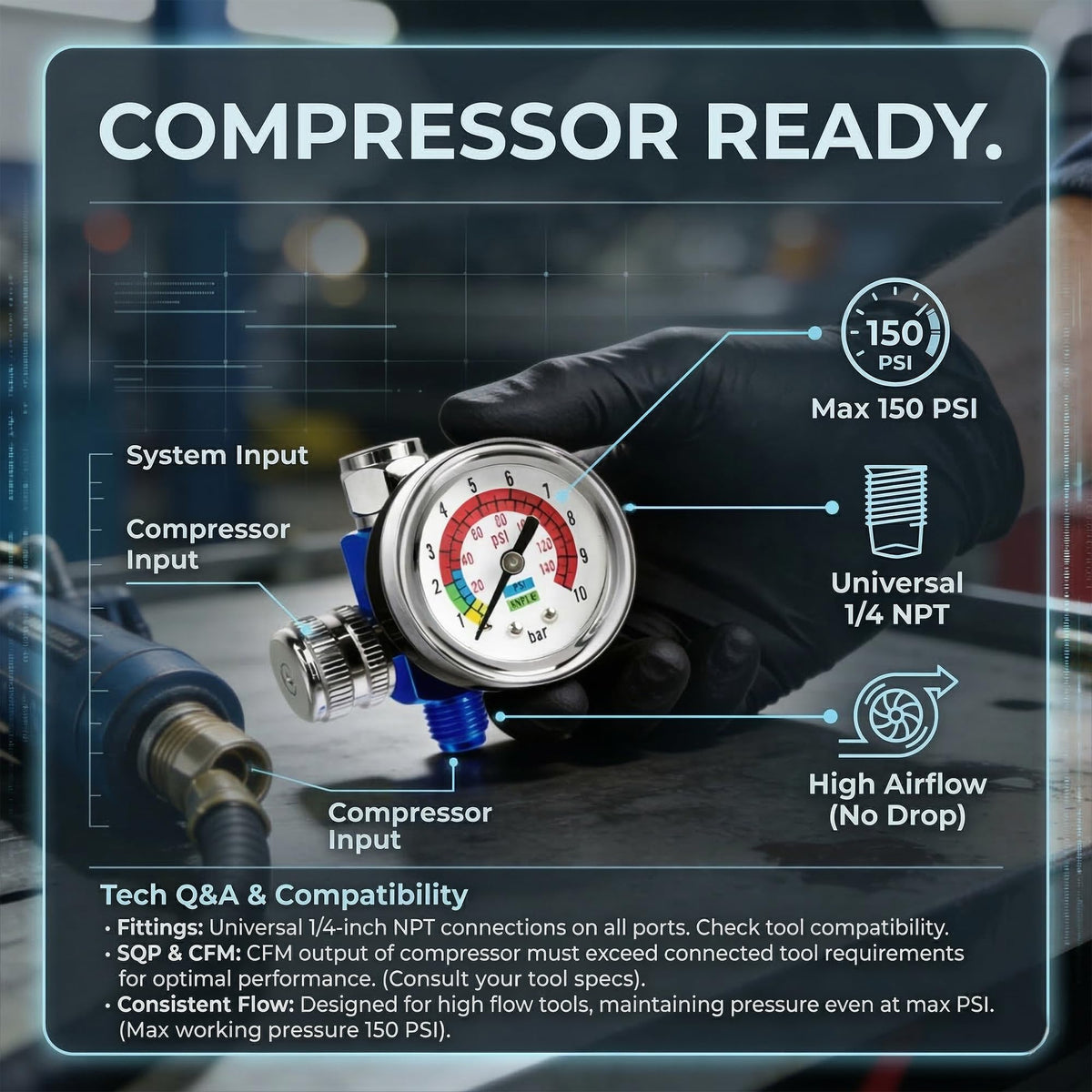 LE LEMATEC regulator delivering precise air flow for spray painting tasks
