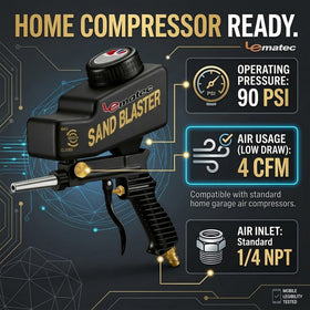 LE LEMATEC sand blaster ergonomic grip reduces hand fatigue during detail work