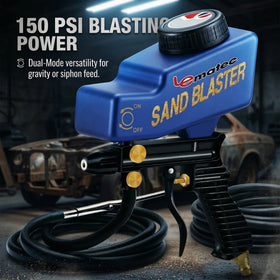 Le Lematec sand blaster gravity-feed operation showing detail work