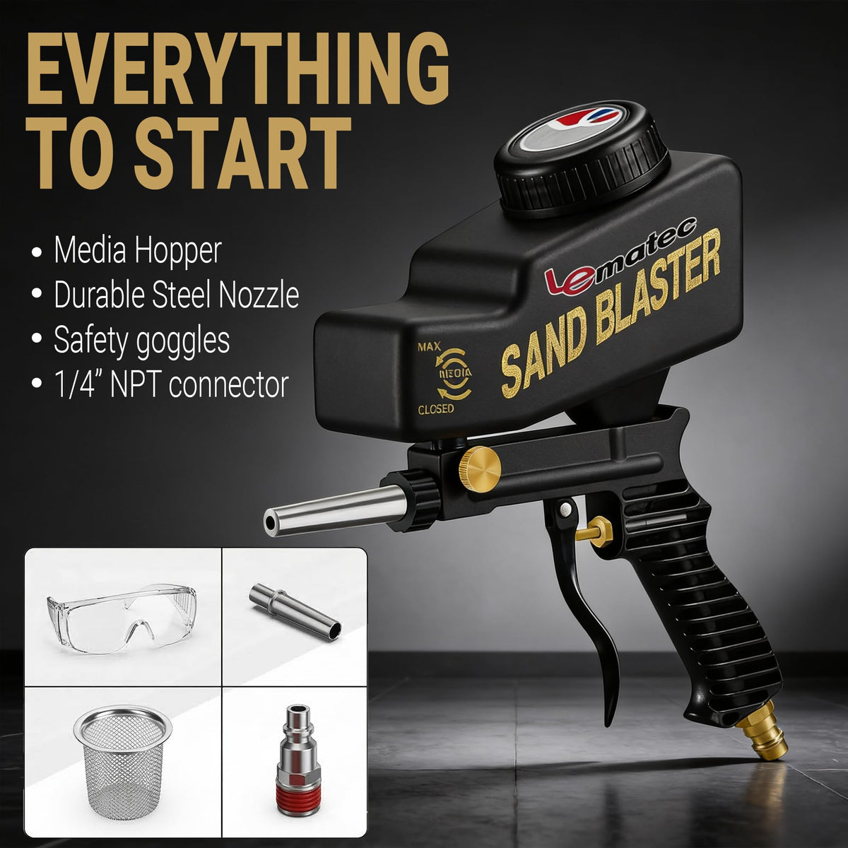 LE LEMATEC sand blaster heavy-duty construction ensures long life and wear resistance