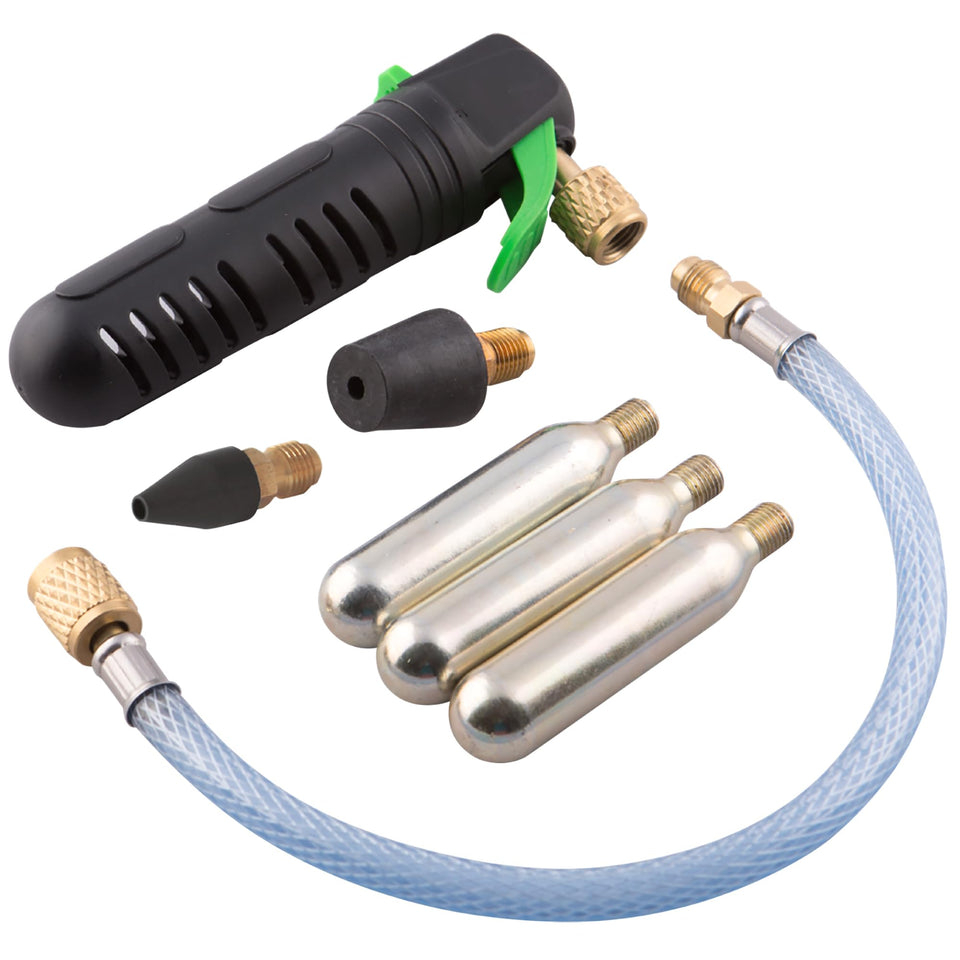 Leak Saver drain-line cleaner tool with nozzle for quick unclogging.
