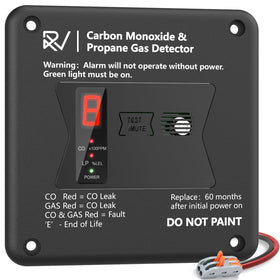 Leakbee RV CO/LP detector front view with 100dB alarm for quick warning