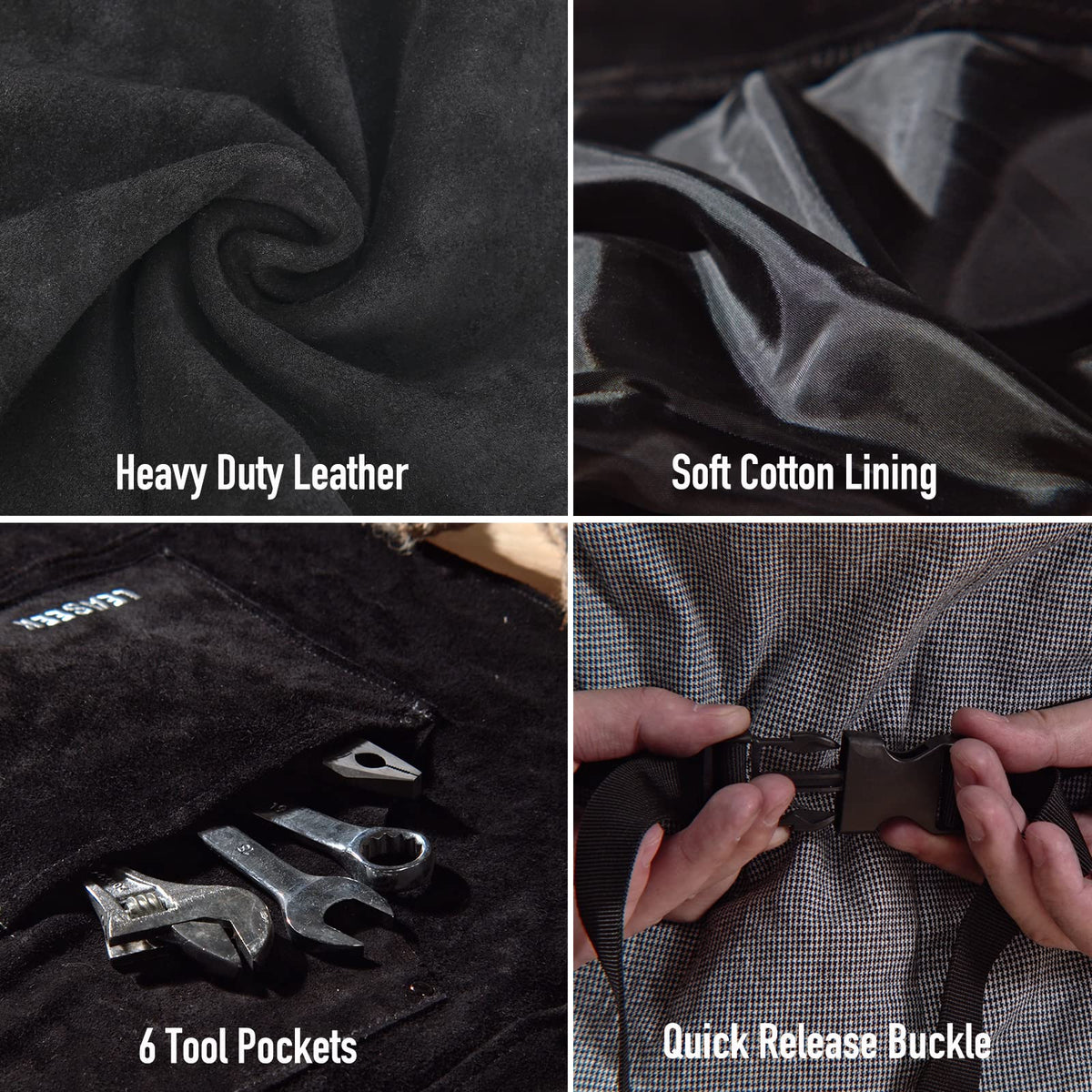 LeaSeek leather welding apron coverage of 24x36 inches during metalworking.