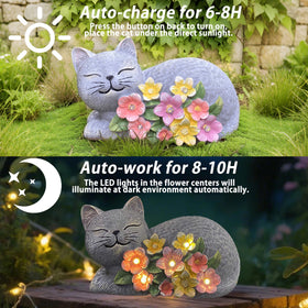 LEAESMHR Solar Cat Garden Statue close-up face detail for welcoming decor.