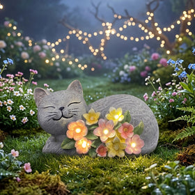 LEAESMHR Solar Cat Garden Statue outdoors offers versatile lawn decor.