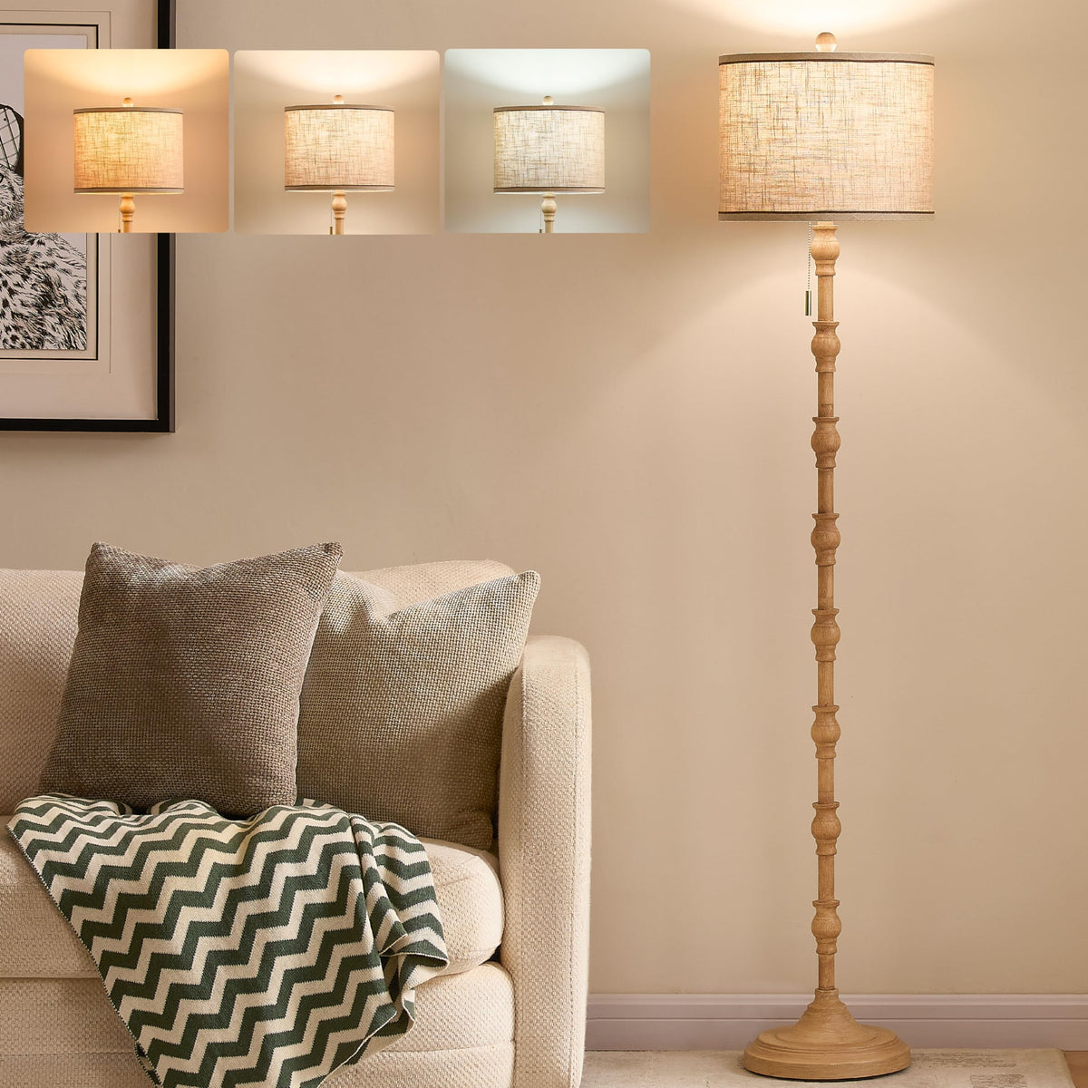 Leasgy 63.5-inch floor lamp main shot showing cream finish and vintage style