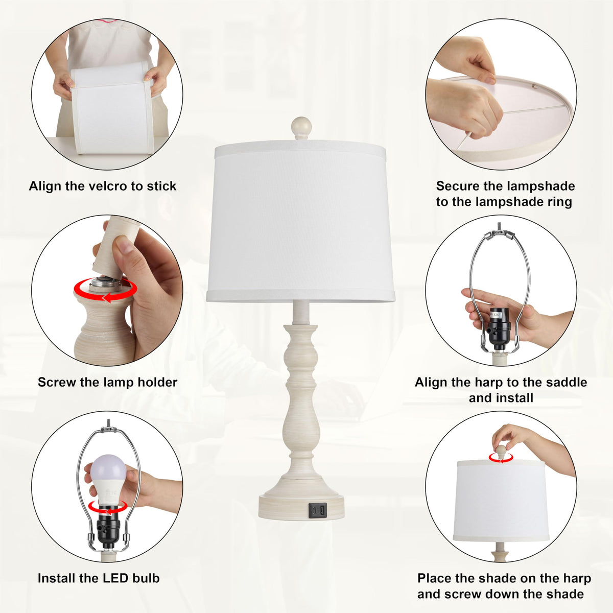 Leasgy nightstand lamp easy 6-step installation for households