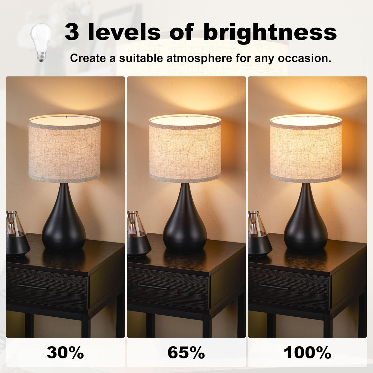 Leasgy nightstand lamp with touch switch enables easy brightness control at your fingertips.