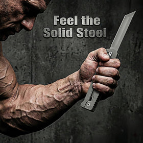 LEASUR D2 steel drop-point blade offers lasting edge for camping and daily chores.