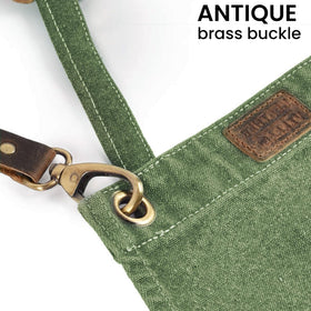 Leather Village apron phone holder for hands-free communication.