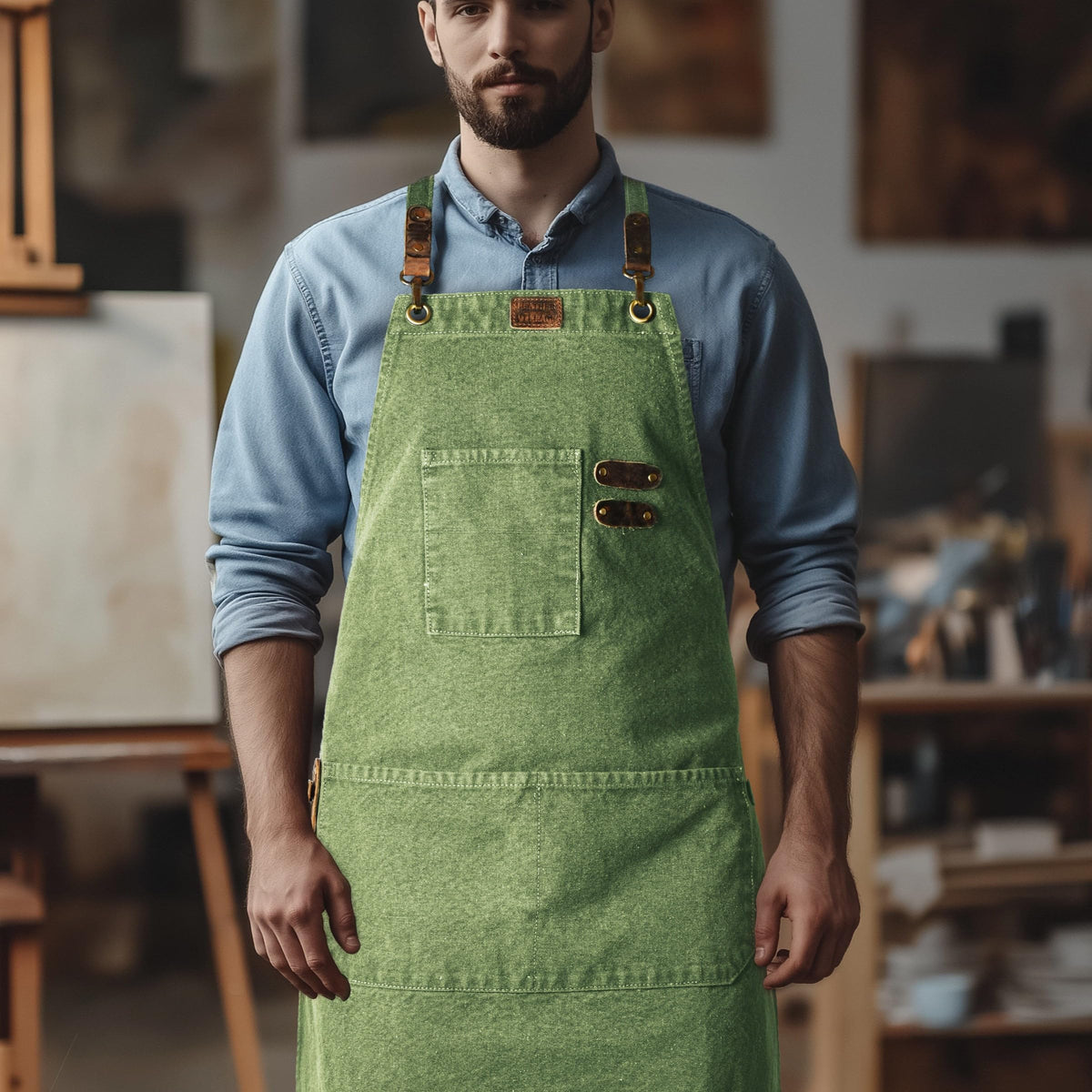 Leather Village versatile apron for chefs baristas artists and DIYers.