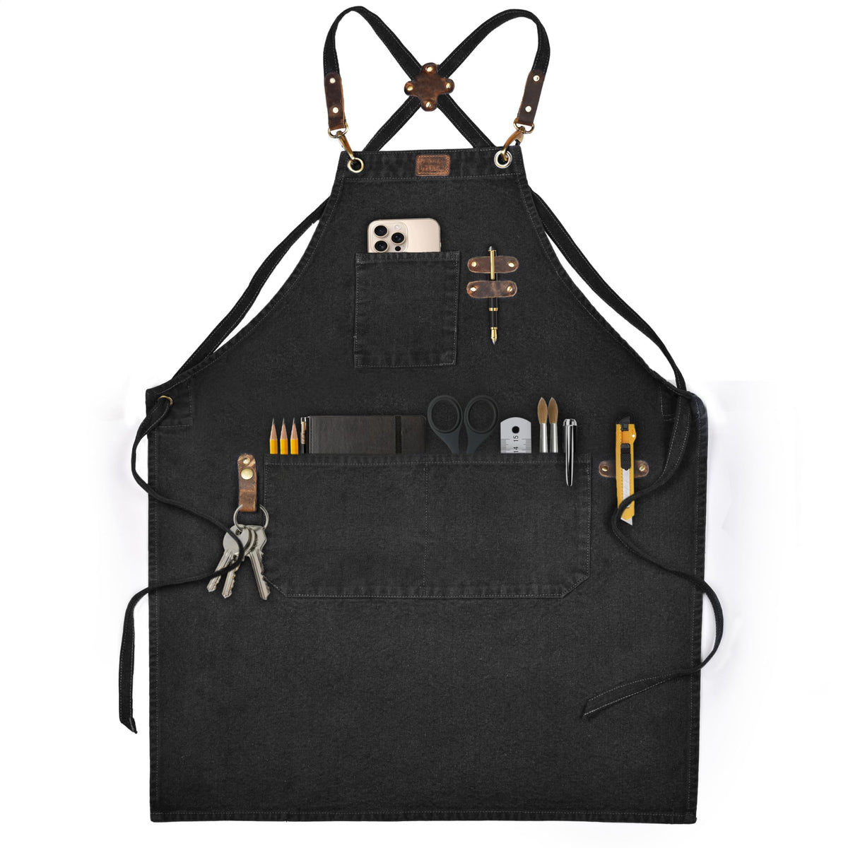 LEATHER VILLAGE Chef Apron with cross-back straps for comfortable all-day wear