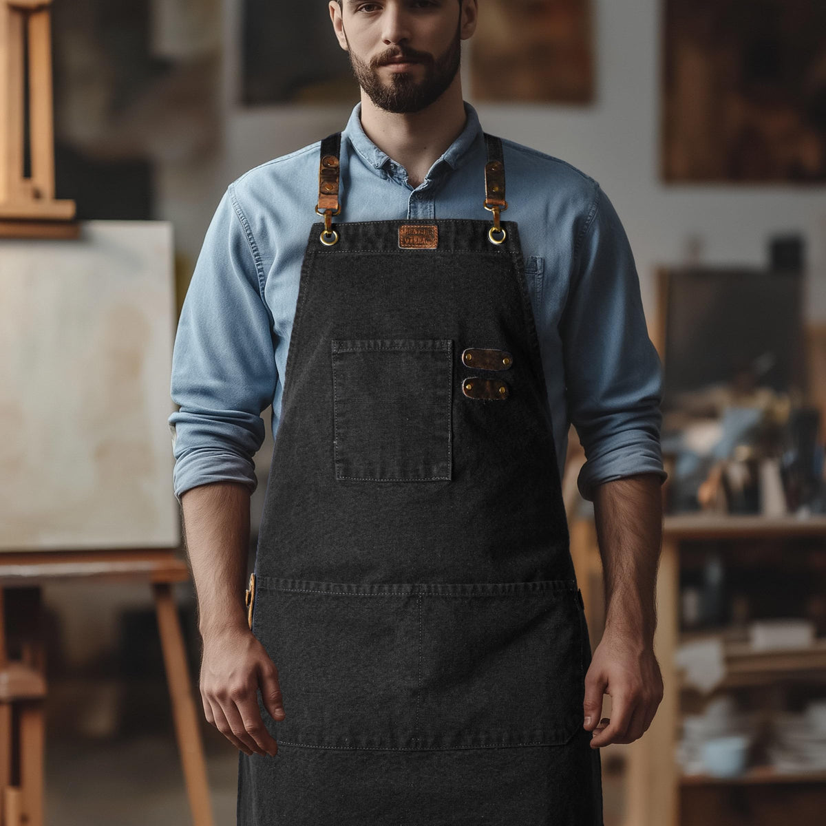 LEATHER VILLAGE Chef Apron durable 16 oz cotton canvas for tough use