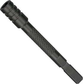 Leatherman Bit Driver Extender attached to a multi-tool reaching tight spaces.