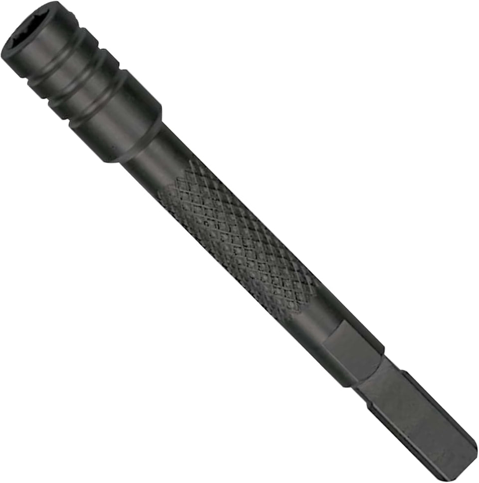 Leatherman Bit Driver Extender attached to a multi-tool reaching tight spaces.