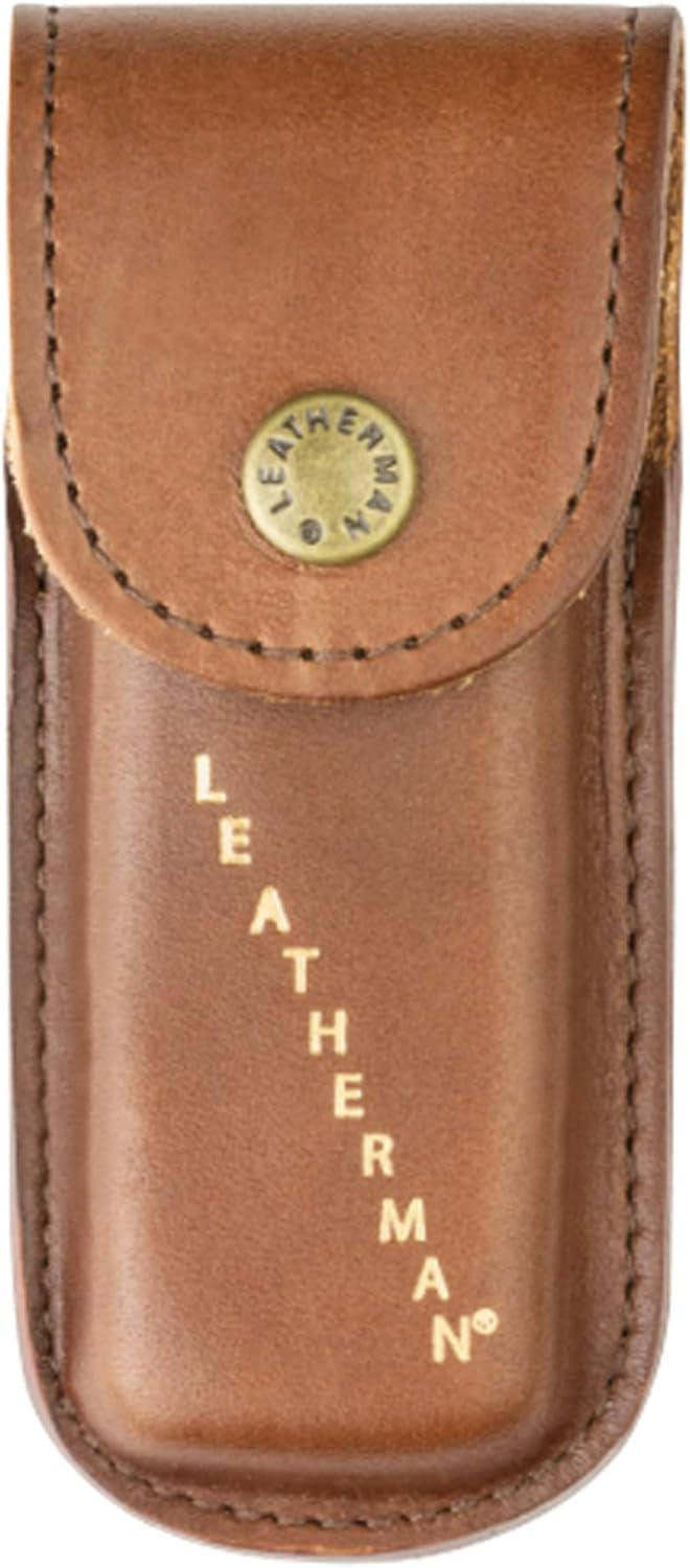 Leatherman Heritage Snap Sheath front view in brown leather, durable protection