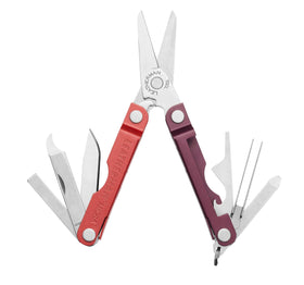 Leatherman Micra close-up of spring-action scissors for quick grooming on the go.