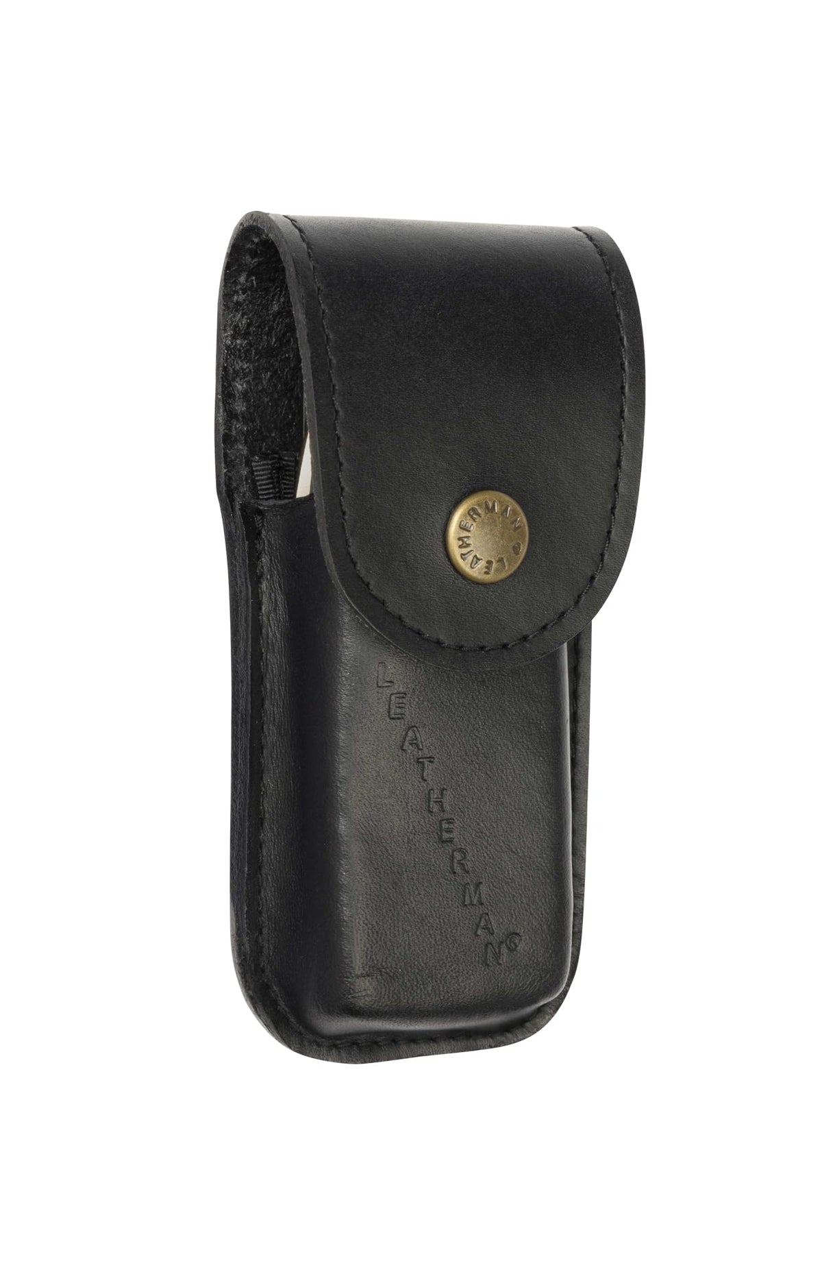 Leatherman Premium Heritage Snap Sheath secures a tool on belt for quick access.
