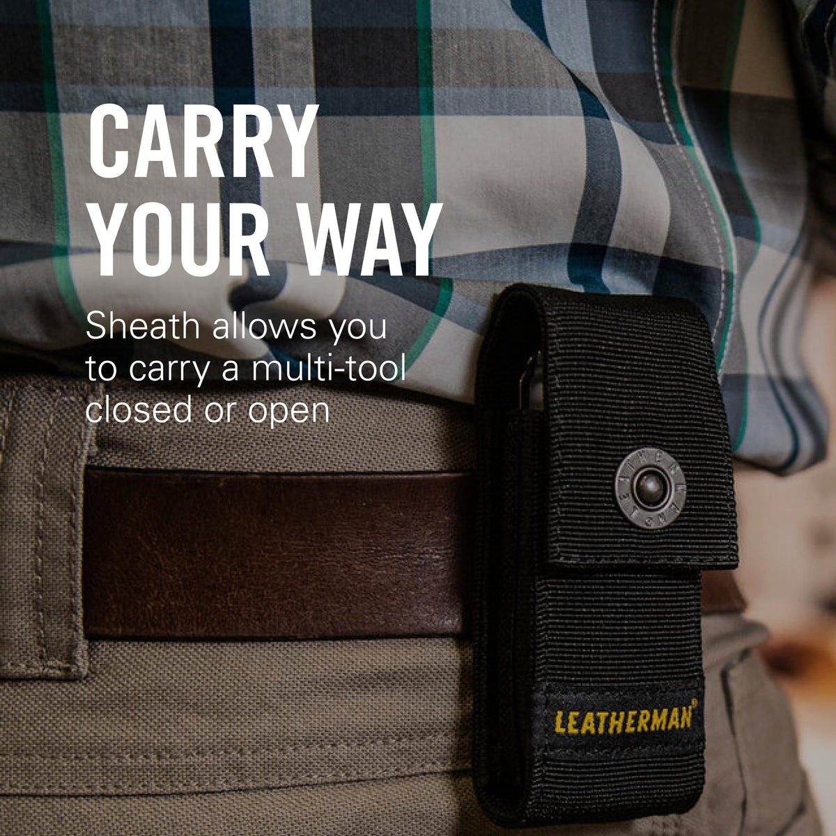 Leatherman premium nylon snap sheath open-position ready for use