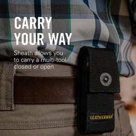 Leatherman premium nylon snap sheath open-position ready for use