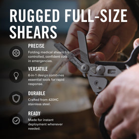Ring cutter on Leatherman Raptor Rescue for versatile material access.