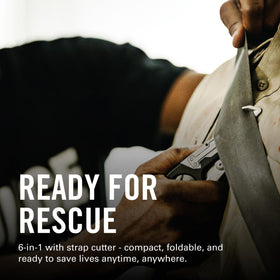 Leatherman Raptor Rescue strap cutter in action for rescue operations