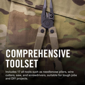 Leatherman Rebar toolset open showing 17 tools for on-site work.