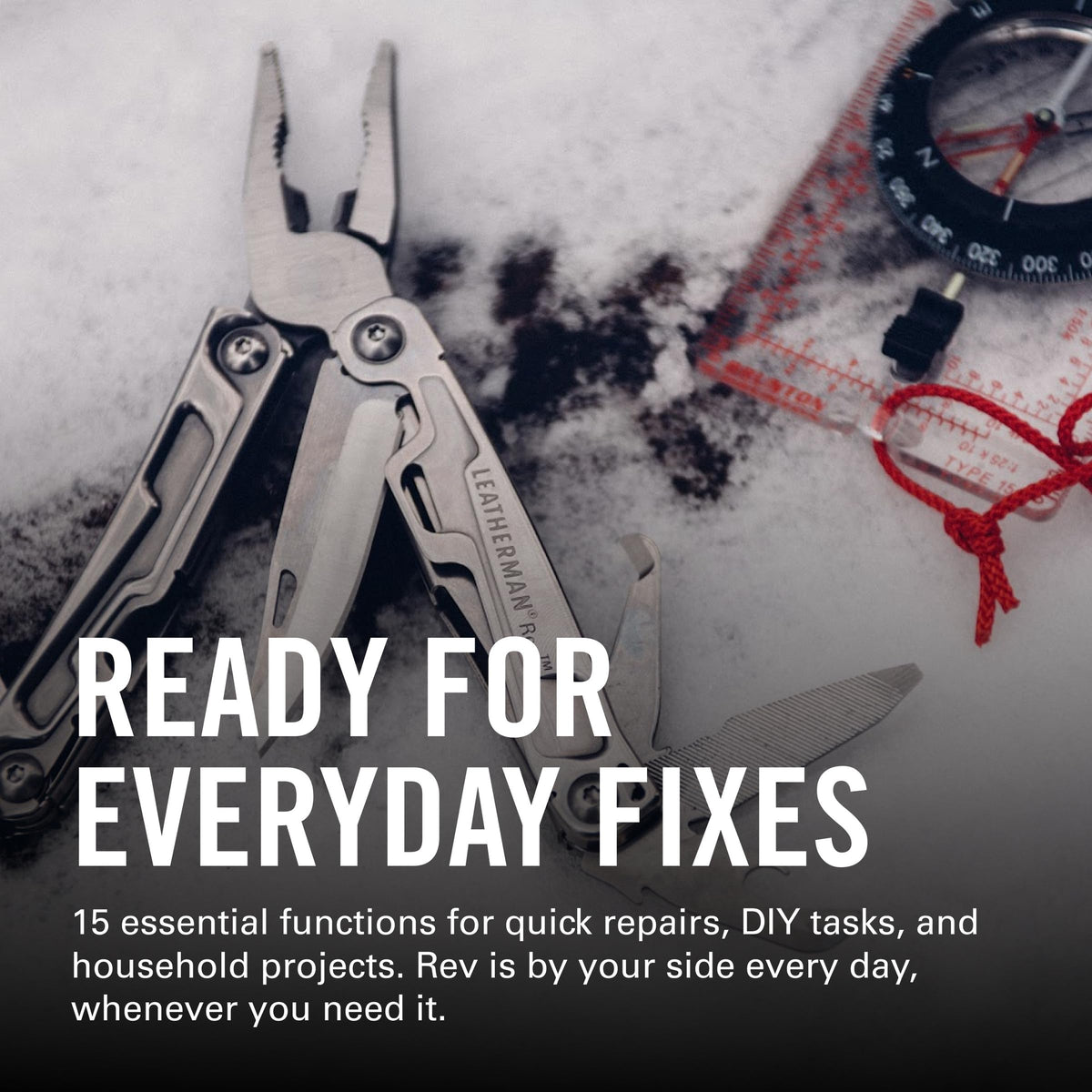 Leatherman Rev packaging opener, ruler, and screwdrivers support precise adjustments.
