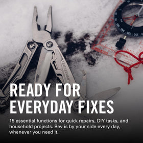 Leatherman Rev packaging opener, ruler, and screwdrivers support precise adjustments.