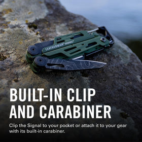 Leatherman Signal fire starter ready to ignite a campfire on cooler evenings.