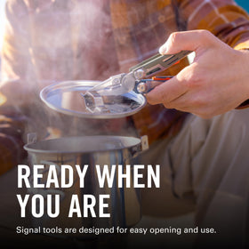 Leatherman Signal knife-saw blade for camp chores and shelter prep.